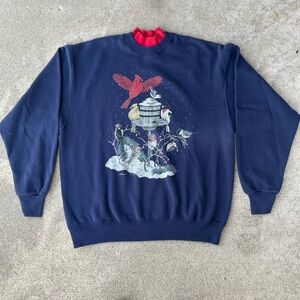 Navy Crewneck Sweater with Bird Design